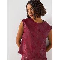 V By Very Embroidered Pu Blouse - Burgundy