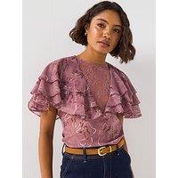 V By Very Lace Insert Cape Frill Blouse - Pink