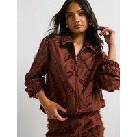 V By Very Flocked Zip Through Jacket - Brown