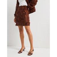 V By Very Flocked Mini Skirt - Brown
