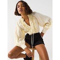 V By Very Ruffle Rib Bottom Blouse - Cream