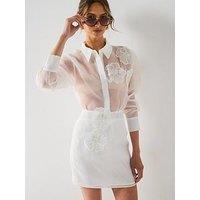 V By Very Sheer 3D Flower Shirt - White
