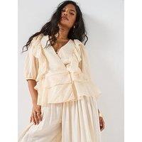 V By Very Wrap Frill Blouse - Cream