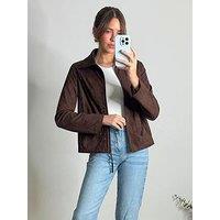 Style Cheat Suedette Zip Up Jacket - Brown