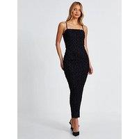 Quiz Black Flower Detail Midaxi Dress