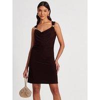 Quiz Brown Mesh Cowl Neck Mini Dress