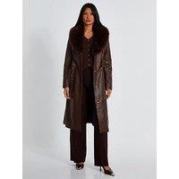 Quiz Brown Faux Leather Trench Coat