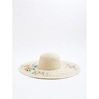 River Island Del Maar Flower Embroidered Straw Hat - Beige