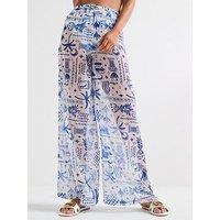 V By Very Printed Chiffon Beach Trousers - Multi