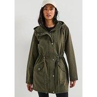V By Very Washed Cotton Hooded Coat - Khaki
