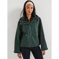 V By Very Washed Cotton Hooded Short Jacket - Khaki