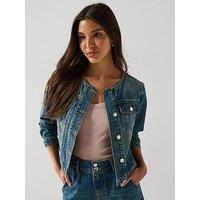V By Very Collarless Denim Jacket - Mid Wash