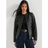 V By Very Faux Leather Collarless Stitch Jacket - Black