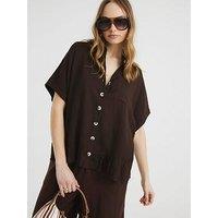 River Island Linen Tie Sleeve Shirt - Brown