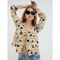 River Island Floral Tie Front Top - Yellow