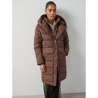 The Very Collection Double Collar Longline Padded Coat With Hood - Brown