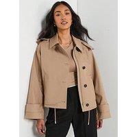 V By Very Short Hooded Trench - Beige