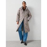 The Very Collection Diamond Quilt Double Placket Longline Sorona Padded Coat - Beige