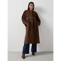 The Very Collection Collarless Wrap Coat - Brown