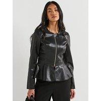 V By Very Pu Peplum Jacket - Black