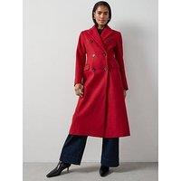 The Very Collection Waist Detail Double Breasted Coat - Red