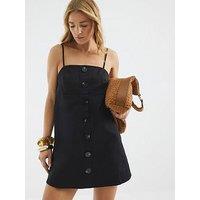 River Island Button Shift Mini Dress - Black
