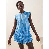 River Island Broderie Trim Blouse - Blue