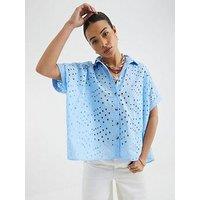 River Island Broderie Shirt - Light Blue