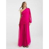 River Island One Shoulder Plisse Midi Dress - Pink