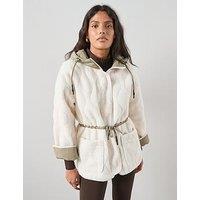 V By Very Borg Layered Quilted Coat - Cream