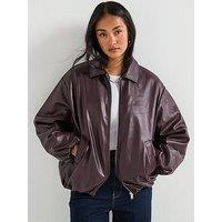 The Very Collection Faux Leather Balloon Hem Jacket - Dark Red