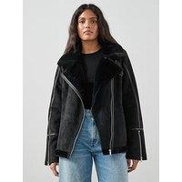 V By Very Faux Shearling Aviator Jacket - Black
