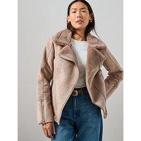 The Very Collection Faux Shearling Aviator Jacket - Mink