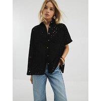 River Island Broderie Shirt - Black