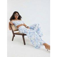 River Island Floral Wide Leg Trouser - Blue