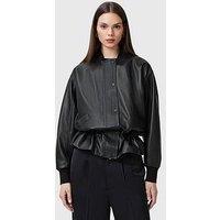 Allsaints Sofi Drawstring Leather Bomber Jacket - Black