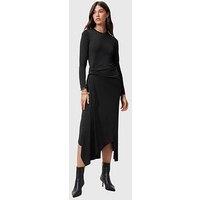 Allsaints Rivi Draped Long Sleeve Midi Dress - Black