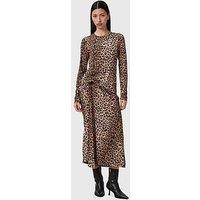 Allsaints Rivi Draped Long Sleeve Midi Dress - Brown