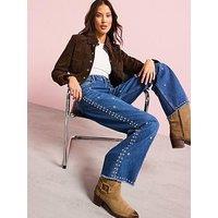 Allsaints Blake Studded Wide Leg Denim Jeans - Blue