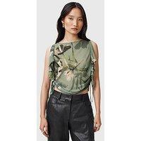 Allsaints Bettie Floral Print Adjustable Drawcord Top - Green