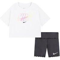 Nike Kids Girls Swoosh S/S T-Shirt And Bike Short Set - Grey/White