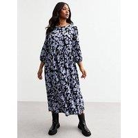 New Look Curves Floral Crinkled Jersey Midi Dress - Blue