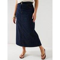 V By Very Curve Elasticated Waist A Line Denim Midi Skirt - Dark Blue