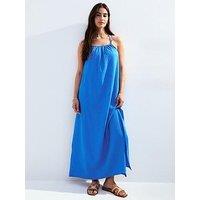 New Look Blue Textured Beaded Strap Beach Maxi Dress