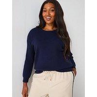 V By Very Curve Classic Comfort Batwing Cable Sleeve Jumper - Navy