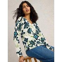 White Stuff Naria Print Linen Blend Jumper - Blue