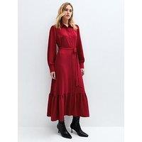 New Look Western Tie Waist Midi Shirt Dress - Red