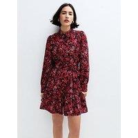 New Look Floral Print High Collar Mini Shirt Dress - Red