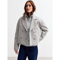 New Look Cropped Pea Coat - Grey