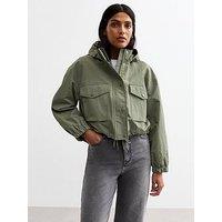 New Look Cropped Hooded Parka Jacket - Khaki